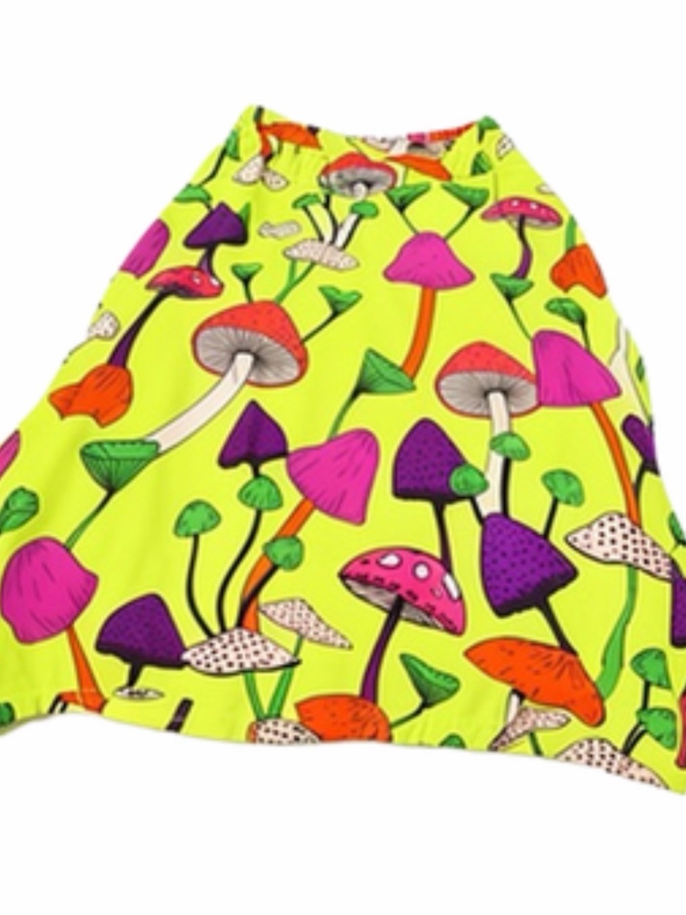FARM Rio Neon Yellow Mushroom Print Midi Skirt